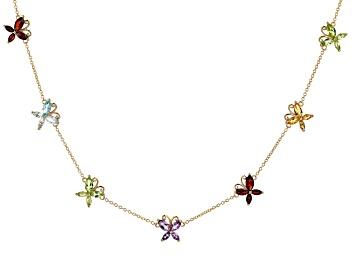 Picture of Multi Color Multi Gem 18k Yellow Gold Over Sterling Silver Butterfly Necklace 4.34ctw