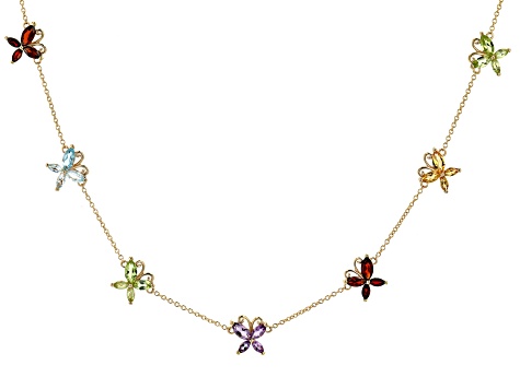 Multi Color Multi Gem 18k Yellow Gold Over Sterling Silver Butterfly Necklace 4.34ctw
