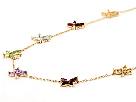 Multi Color Multi Gem 18k Yellow Gold Over Sterling Silver Butterfly Necklace 4.34ctw