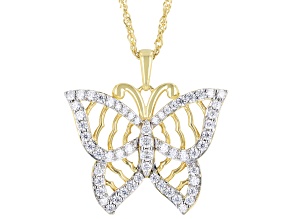 Moissanite 14k Yellow Gold Over Sterling Silver Butterfly Pendant 1.10ctw DEW.