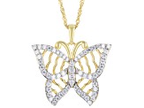 Moissanite 14k Yellow Gold Over Sterling Silver Butterfly Pendant 1.10ctw DEW.