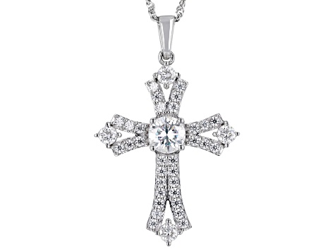 Moissanite Platineve Cross Pendant 1.84ctw DEW.