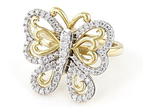 Moissanite 14k Yellow Gold Over Silver Butterfly Ring .84ctw DEW.