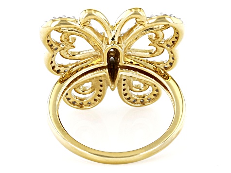 Moissanite 14k Yellow Gold Over Silver Butterfly Ring .84ctw DEW.