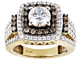 Moissanite And Champagne Diamond 14k Yellow Gold Over Sterling Silver Ring 2.54ctw DEW.