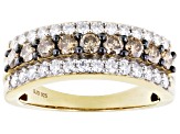 Moissanite And Champagne Diamond 14k Yellow Gold Over Sterling Silver Ring 1.22ctw DEW.