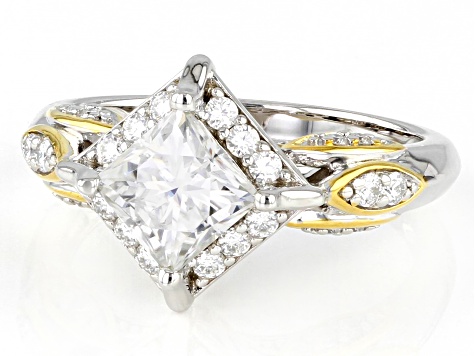 Moissanite Platineve And 14k Yellow Gold Over Silver Ring 1.60ctw DEW.