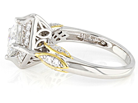 Moissanite Platineve And 14k Yellow Gold Over Silver Ring 1.60ctw DEW.