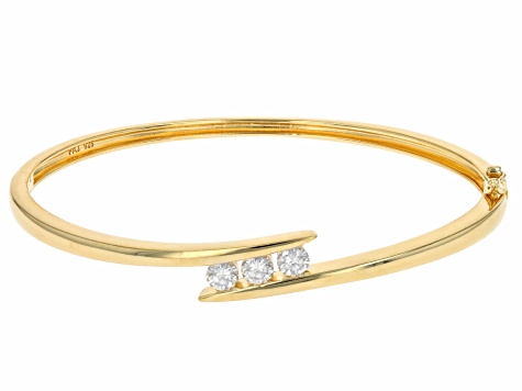 Moissanite 14k Yellow Gold Over Silver Bangle Bracelet .99ctw DEW.