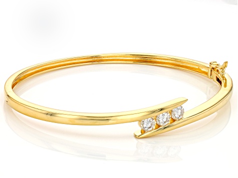 Moissanite 14k Yellow Gold Over Silver Bangle Bracelet .99ctw DEW.