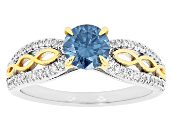 Picture of Blue And Colorless Moissanite Platineve And 14k Yellow Gold Over Silver Ring 1.28ctw DEW.
