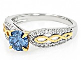 Blue And Colorless Moissanite Platineve And 14k Yellow Gold Over Silver Ring 1.28ctw DEW.