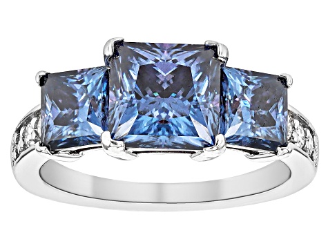Blue And Colorless Moissanite Platineve Ring 4.28ctw DEW.