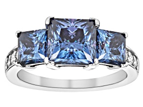 Blue And Colorless Moissanite Platineve Ring 4.28ctw DEW.