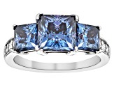 Blue And Colorless Moissanite Platineve Ring 4.28ctw DEW.