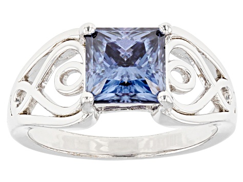 Blue Moissanite Platineve Solitaire Ring 2.30ct DEW.