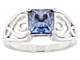 Blue Moissanite Platineve Solitaire Ring 2.30ct DEW.