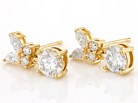 Moissanite 14k Yellow Gold Over Sterling Silver Earrings 1.60ctw DEW.