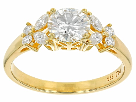 Moissanite 14k yellow gold over sterling silver ring 1.60ctw DEW.