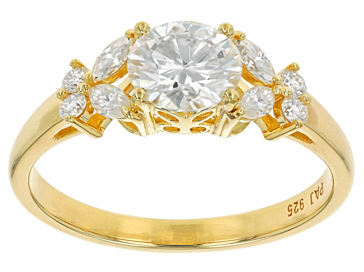 Moissanite 14k yellow gold over sterling silver ring 1.60ctw DEW