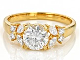 Moissanite 14k yellow gold over sterling silver ring 1.60ctw DEW.