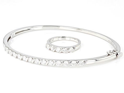 Moissanite Platineve Ring And Bangle Bracelet Set 1.80ctw DEW.