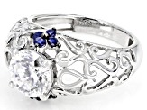 Moissanite And Blue Sapphire Platineve Ring 2.17ctw DEW