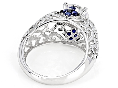 Moissanite And Blue Sapphire Platineve Ring 2.17ctw DEW