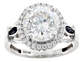 Moissanite And Blue Sapphire Halo Ring 4.39ctw DEW.