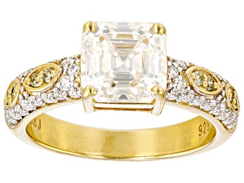 Picture of Moissanite And Yellow Diamond 14k Yellow Gold Silver Ring 3.46ctw DEW.