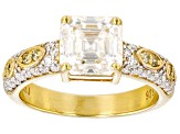 Moissanite And Yellow Diamond 14k Yellow Gold Silver Ring 3.46ctw DEW.
