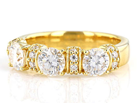 Moissanite 14k yellow gold over silver band ring 1.66ctw DEW.