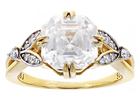 Moissanite 14k Yellow Gold Over Silver Ring 4.10ctw DEW.