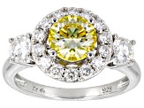 Yellow And Colorless Moissanite Platineve Ring 2.08ctw DEW.