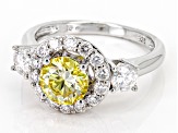 Yellow And Colorless Moissanite Platineve Ring 2.08ctw DEW.