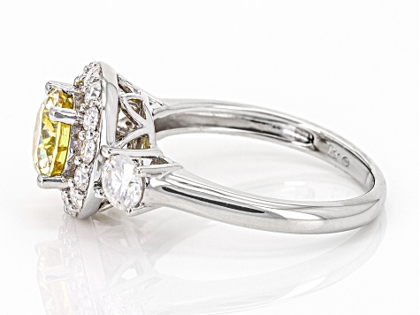 Yellow And Colorless Moissanite Platineve Ring 2.08ctw DEW.