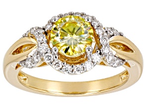 Yellow And Colorless Moissanite 14k Yellow Gold Over Silver Ring 1.52ctw DEW.