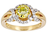 Yellow And Colorless Moissanite 14k Yellow Gold Over Silver Ring 1.52ctw DEW.