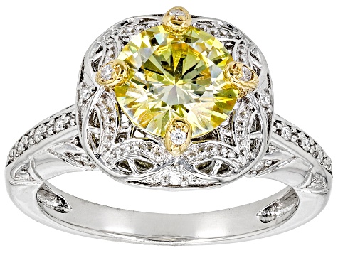 Yellow And Colorless Moissanite Platineve Ring 2.20ctw DEW.