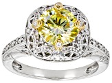 Yellow And Colorless Moissanite Platineve Ring 2.20ctw DEW.