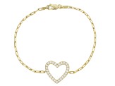 Moissanite 14k Yellow Gold Over Silver Heart And Paperclip Bracelet .78ctw DEW