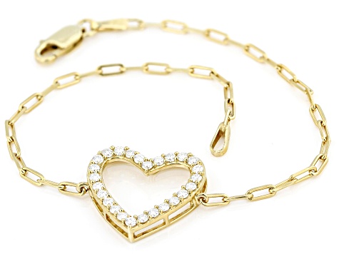 Moissanite 14k Yellow Gold Over Silver Heart And Paperclip Bracelet .78ctw DEW