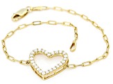 Moissanite 14k Yellow Gold Over Silver Heart And Paperclip Bracelet .78ctw DEW