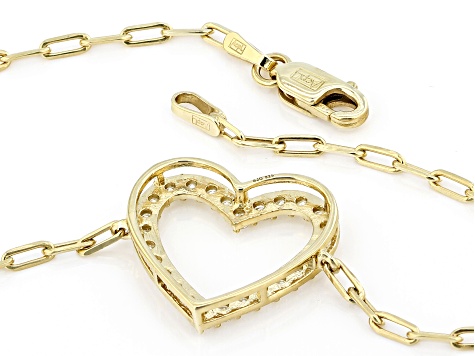 Moissanite 14k Yellow Gold Over Silver Heart And Paperclip Bracelet .78ctw DEW