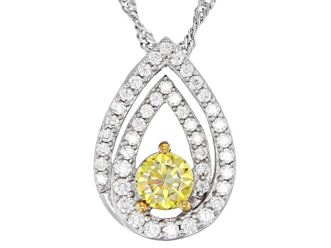 Yellow And Colorless Moissanite Platineve Pendant 1.01ctw DEW