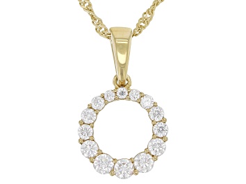 Picture of Moissanite 14k Yellow Gold Over Silver Circle Pendant .45ctw DEW