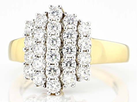 Moissanite 14k Yellow Gold Over Silver Cluster Ring 1.44ctw DEW