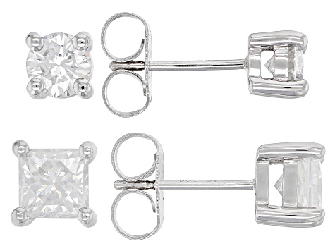 Moissanite Platineve Set Of Two Pair Stud Earrings 2.40ctw DEW