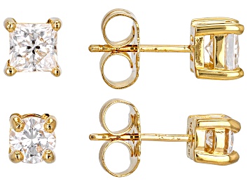 Picture of Moissanite 14k Yellow Gold Over Silver Set Of Two Pair Stud Earrings 2.40ctw DEW