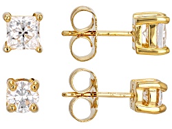 Moissanite 14k Yellow Gold Over Silver Set Of Two Pair Stud Earrings 2.40ctw DEW